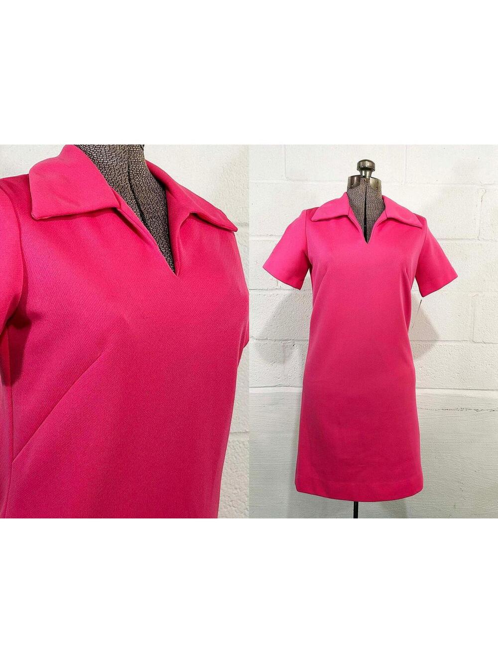 Barbie Pink Dress Mod Short Sleeve Shift  Twiggy Style 60s 1960s Medium